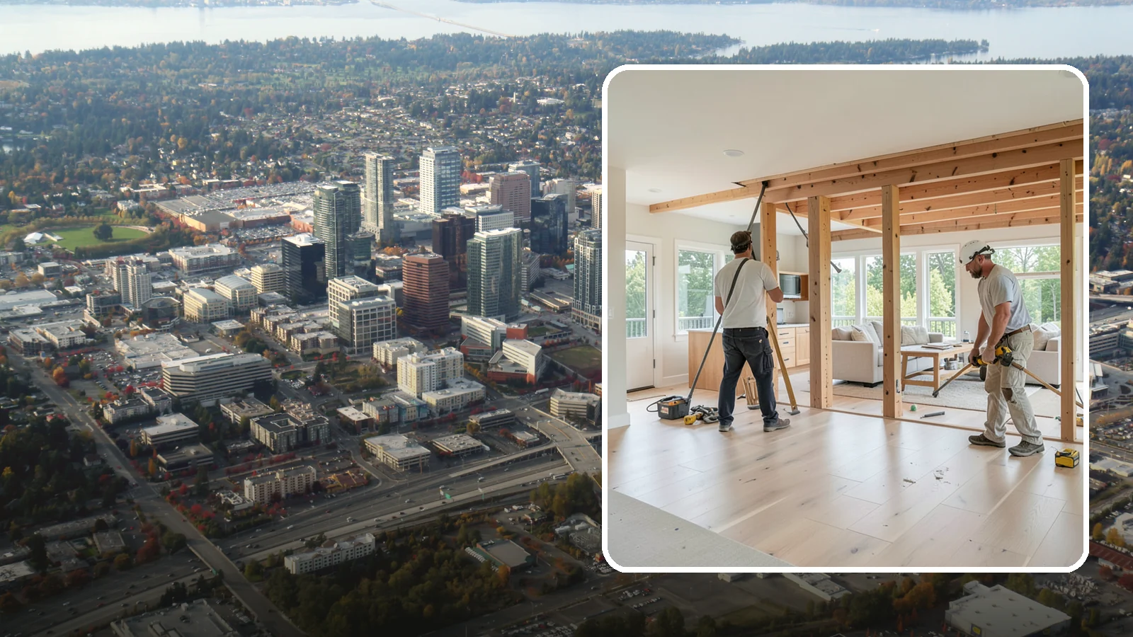 Open Floor Plan Conversion in Bellevue, King County, WA - Combining closed-off rooms into one open, connected living space with proper structural support.