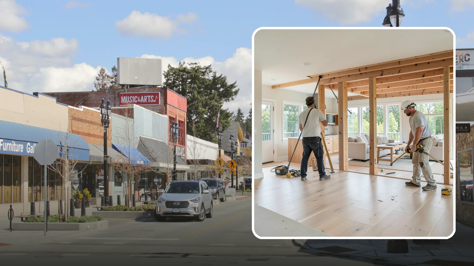 Open Floor Plan Conversion in Bothell, King County, WA - Combining closed-off rooms into one open, connected living space with proper structural support.