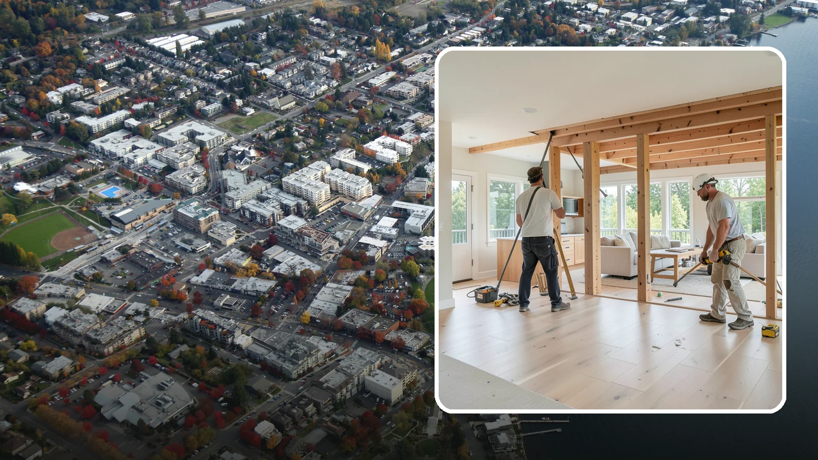 Open Floor Plan Conversion in Kirkland, King County, WA - Combining closed-off rooms into one open, connected living space with proper structural support.