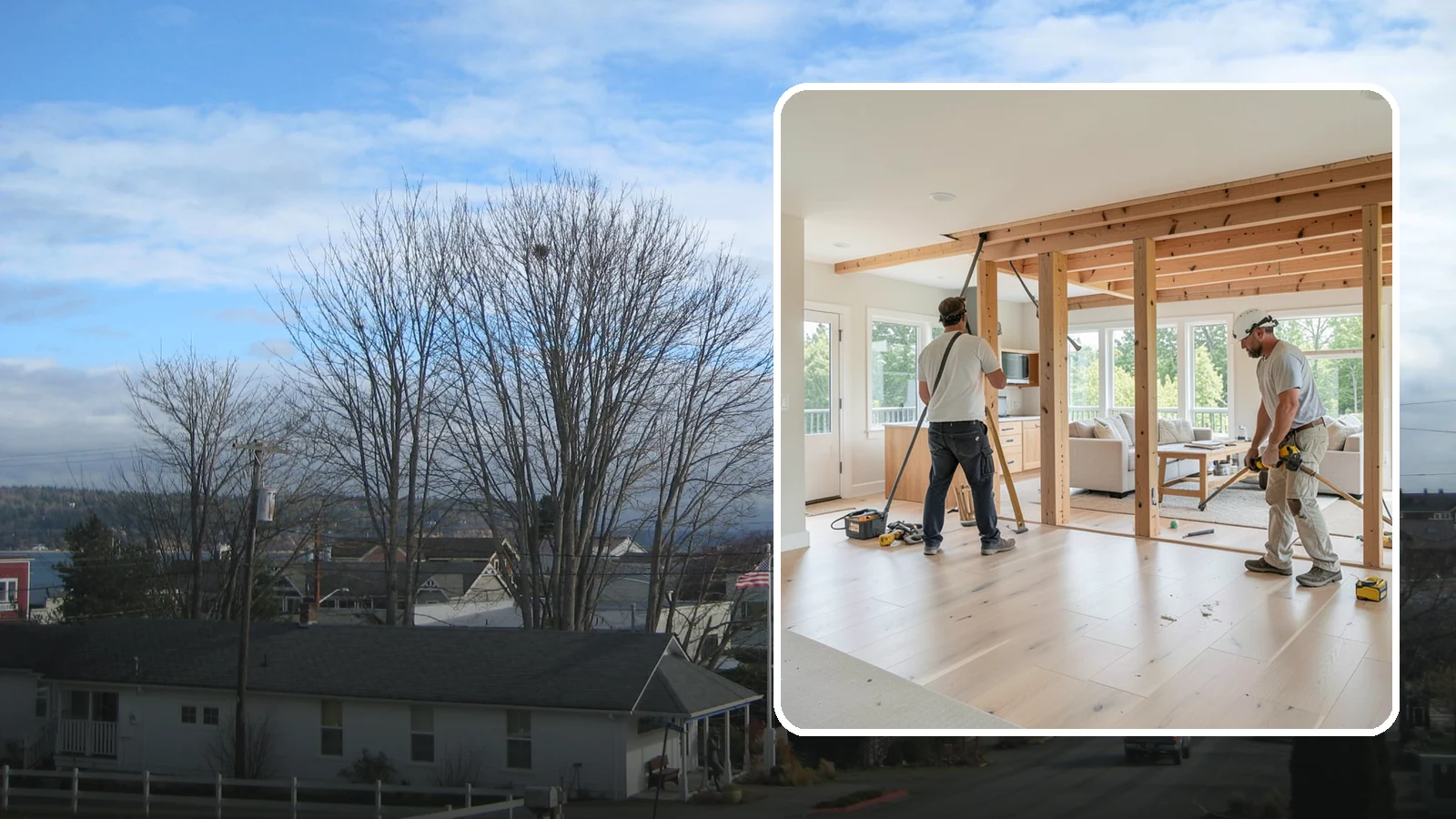 Open Floor Plan Conversion in Langley, Island County, WA - Combining closed-off rooms into one open, connected living space with proper structural support.