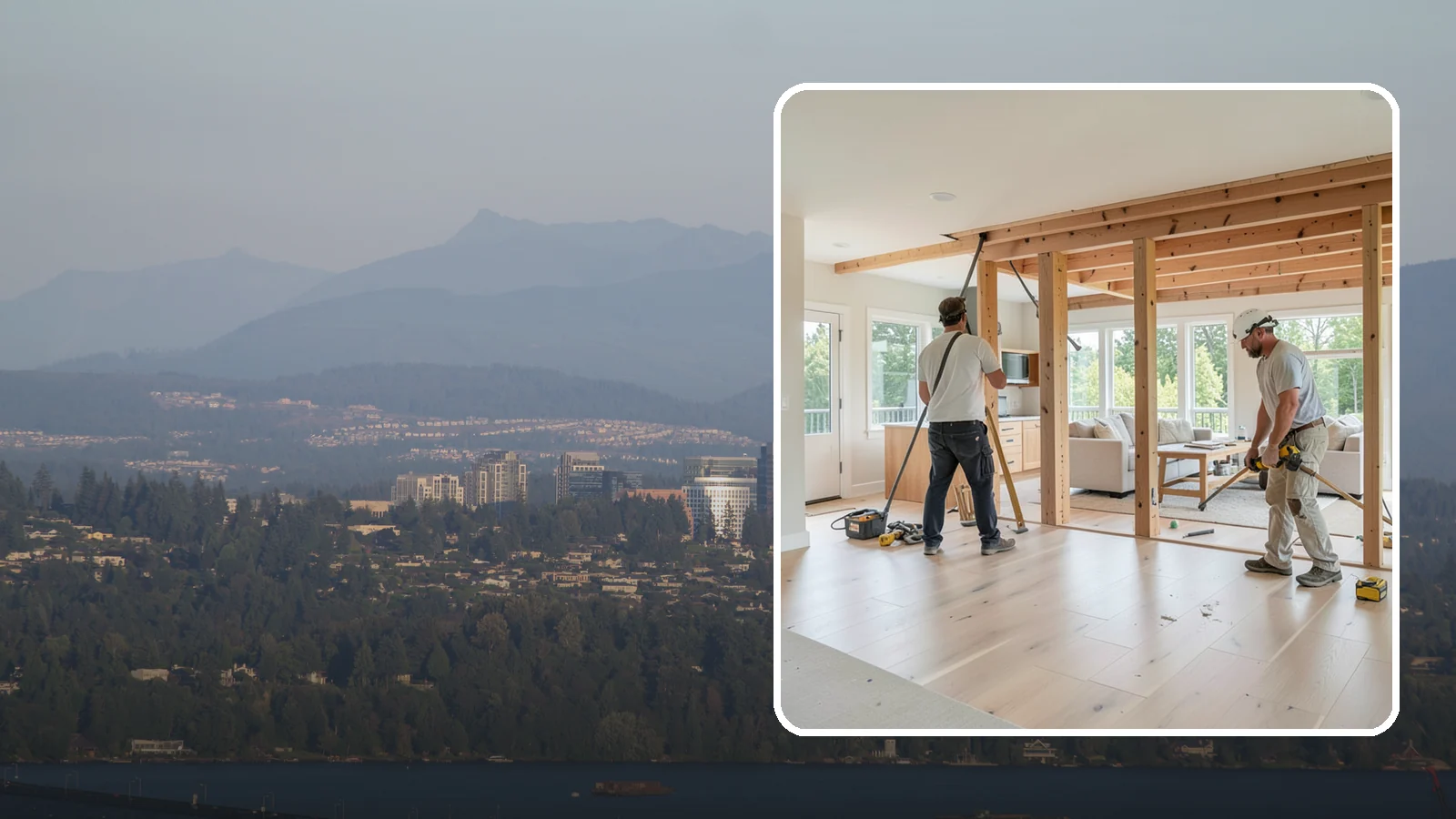 Open Floor Plan Conversion in Medina, King County, WA - Combining closed-off rooms into one open, connected living space with proper structural support.