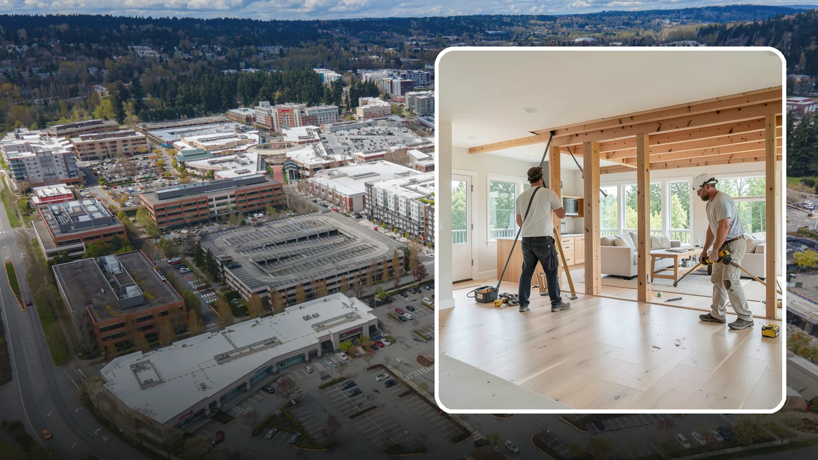 Open Floor Plan Conversion in Redmond, King County, WA - Combining closed-off rooms into one open, connected living space with proper structural support.
