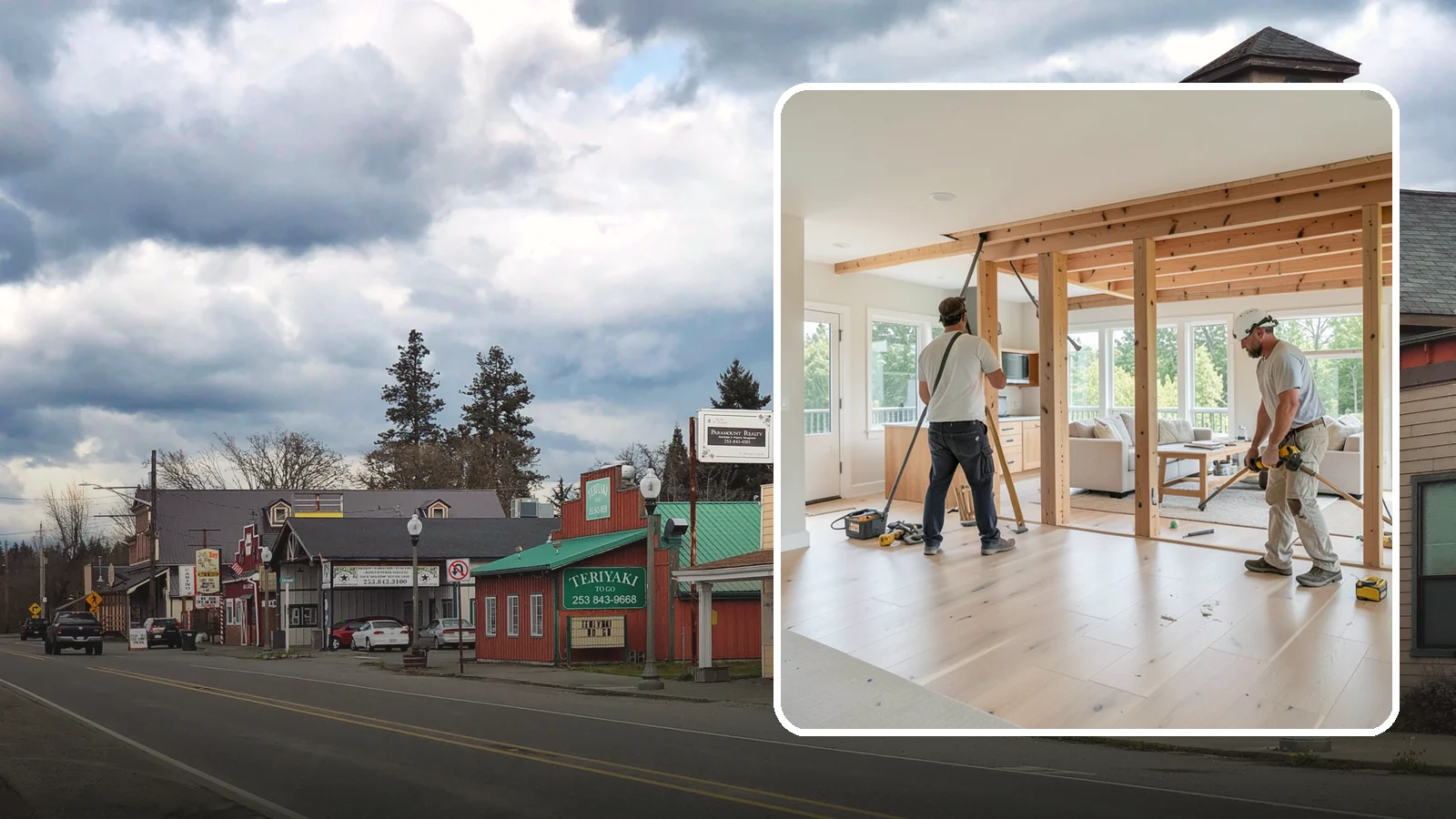 Open Floor Plan Conversion in Roy, Pierce County, WA - Combining closed-off rooms into one open, connected living space with proper structural support.