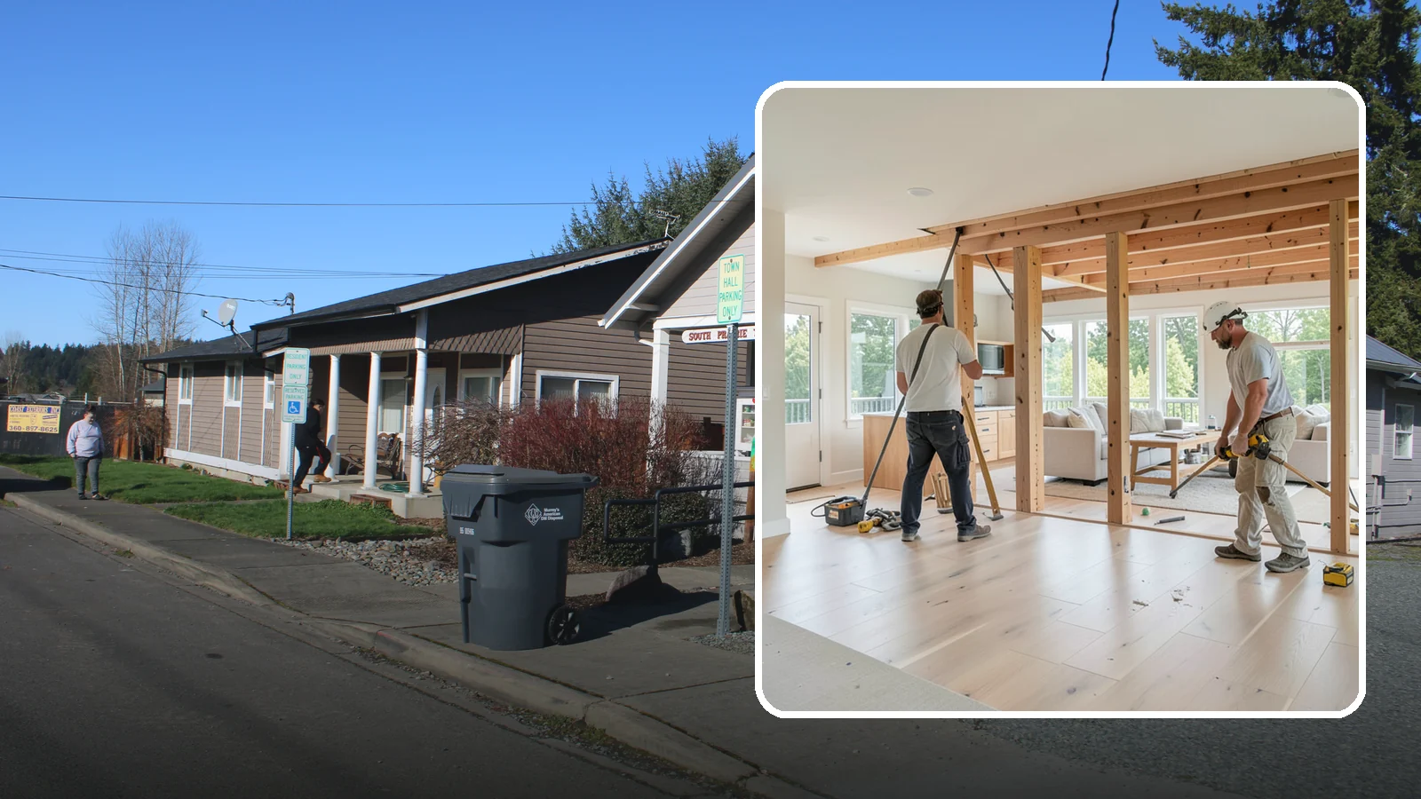 Open Floor Plan Conversion in South Prairie, Pierce County, WA - Combining closed-off rooms into one open, connected living space with proper structural support.