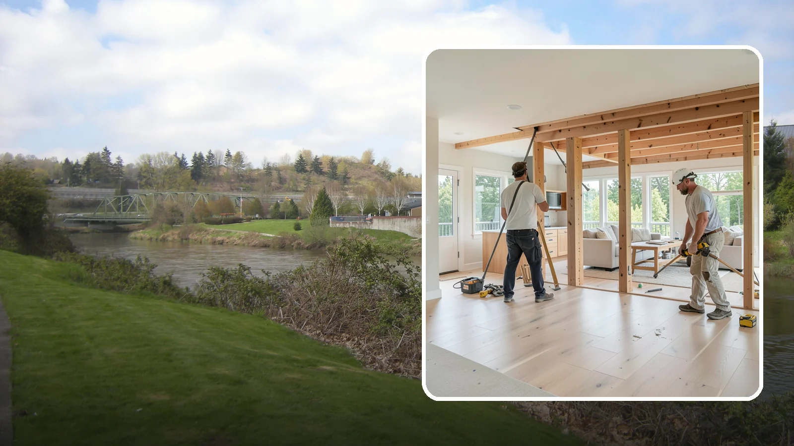 Open Floor Plan Conversion in Tukwila, King County, WA - Combining closed-off rooms into one open, connected living space with proper structural support.