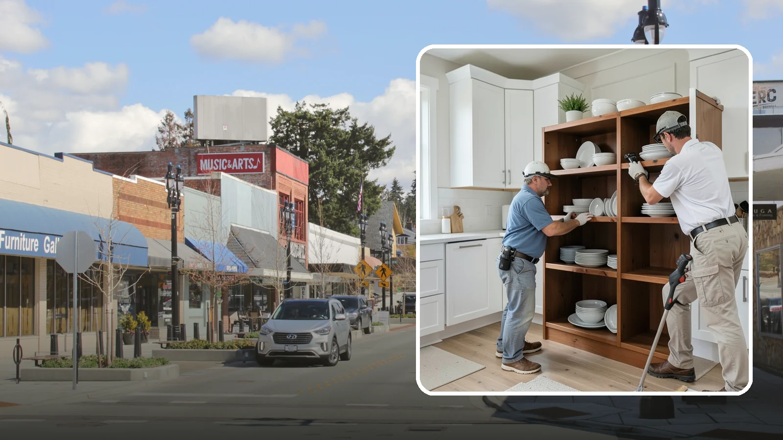 Open Shelving Installation in Bothell, King County, WA - Installing sturdy open shelves to display dishware and create an airy, accessible alternative to upper cabinets.