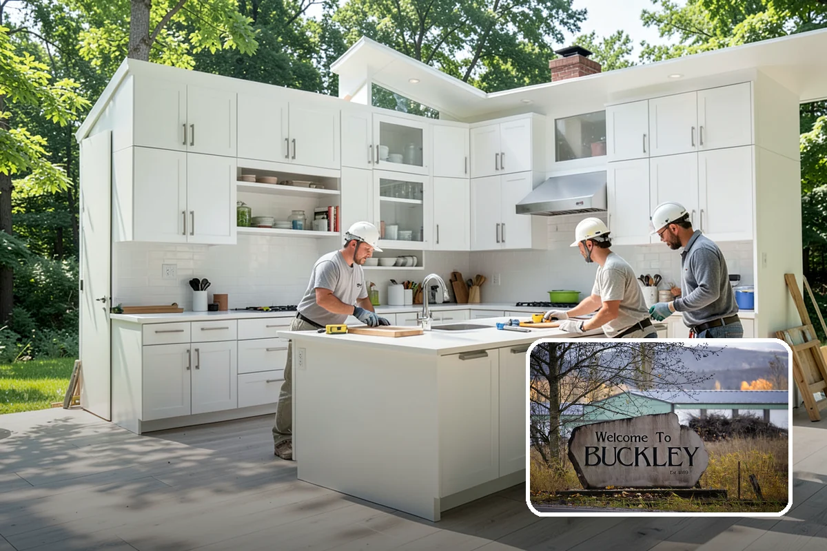Open Shelving Installation in Buckley, Pierce County, WA - An open, airy feel over solid cabinets