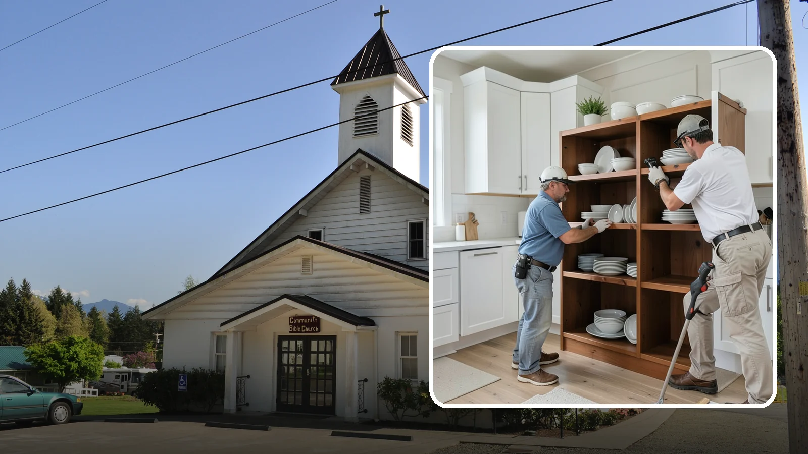 Open Shelving Installation in Concrete, Skagit County, WA - Installing sturdy open shelves to display dishware and create an airy, accessible alternative to upper cabinets.