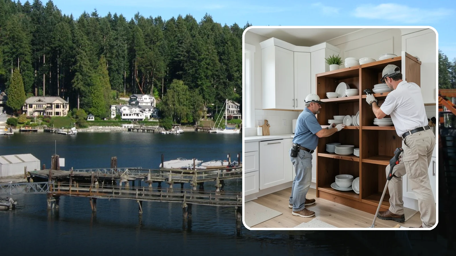 Open Shelving Installation in Gig Harbor, Pierce County, WA - Installing sturdy open shelves to display dishware and create an airy, accessible alternative to upper cabinets.