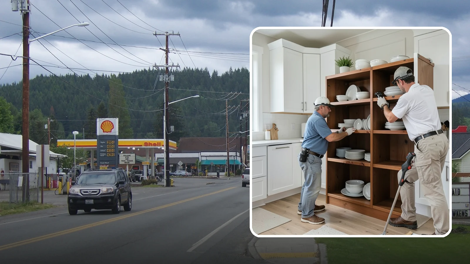 Open Shelving Installation in Granite Falls, Snohomish County, WA - Installing sturdy open shelves to display dishware and create an airy, accessible alternative to upper cabinets.