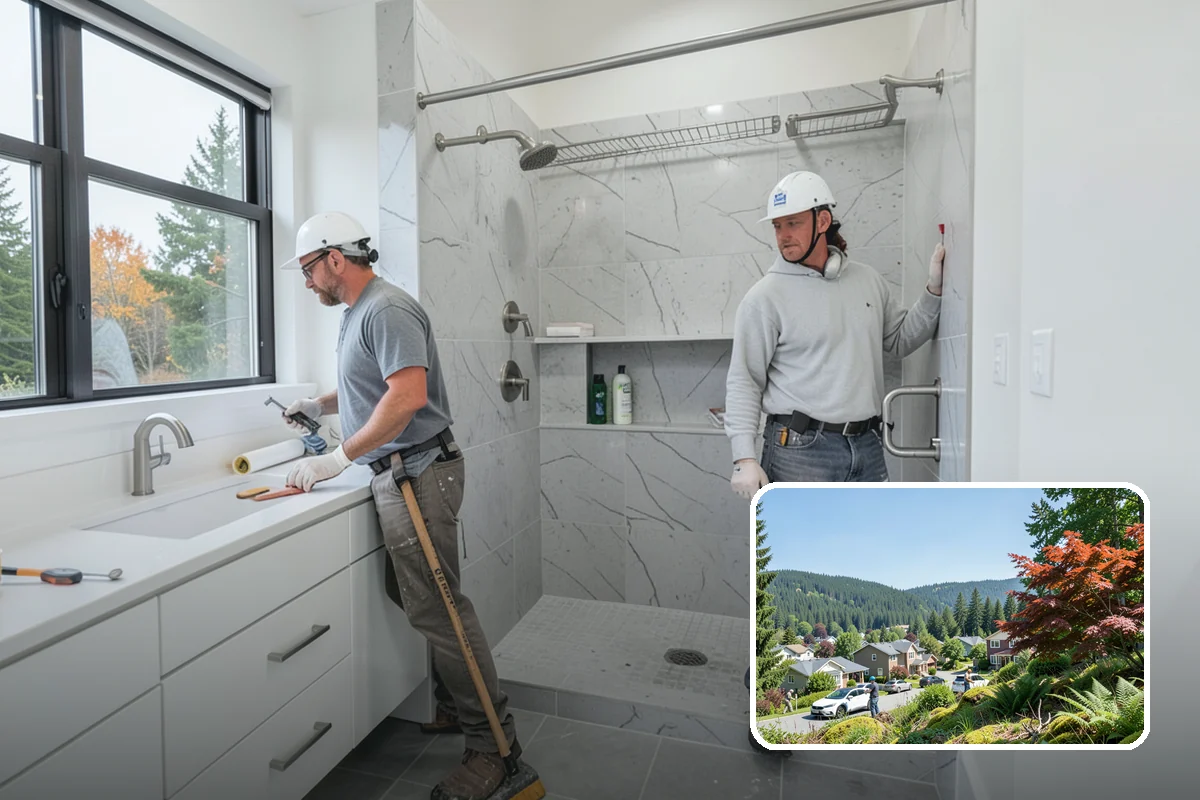 Open Shelving Installation in Index, Snohomish County, WA - An open, airy feel over solid cabinets