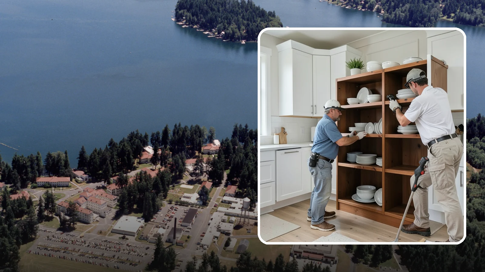 Open Shelving Installation in Lakewood, Pierce County, WA - Installing sturdy open shelves to display dishware and create an airy, accessible alternative to upper cabinets.