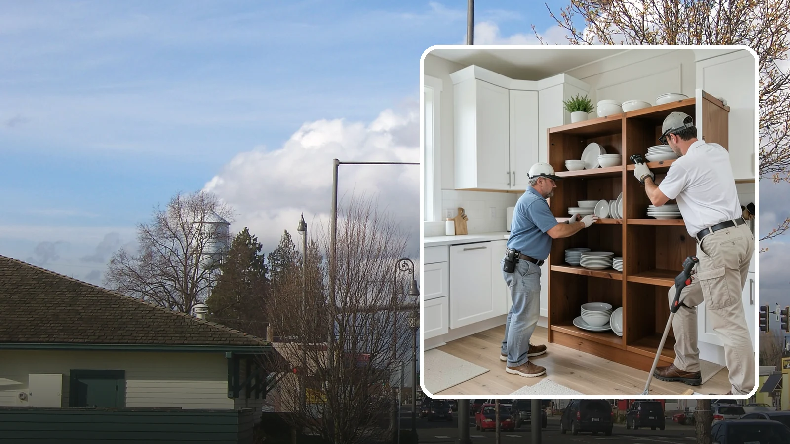 Open Shelving Installation in Marysville, Snohomish County, WA - Installing sturdy open shelves to display dishware and create an airy, accessible alternative to upper cabinets.