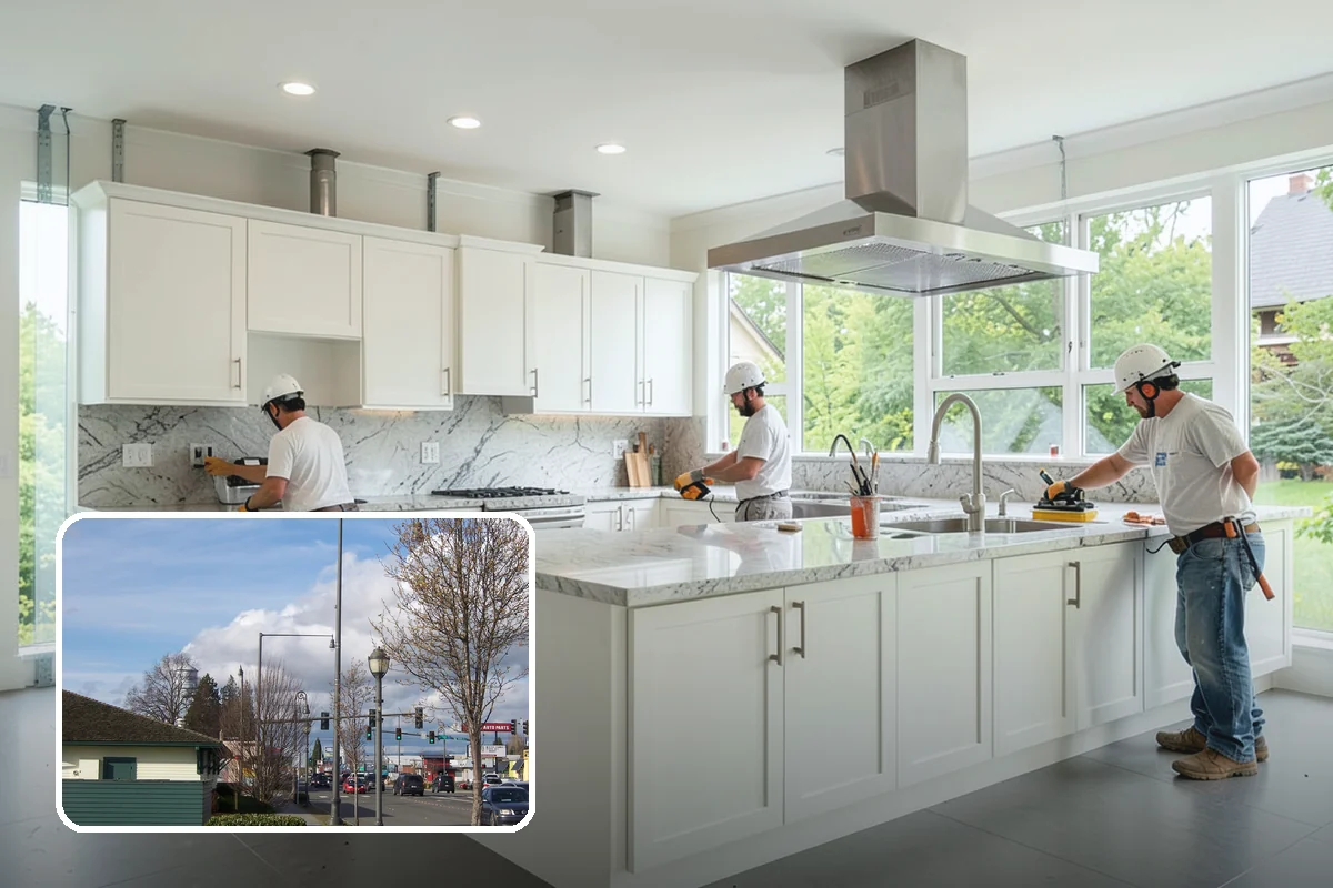 Open Shelving Installation in Marysville, Snohomish County, WA - An open, airy feel over solid cabinets