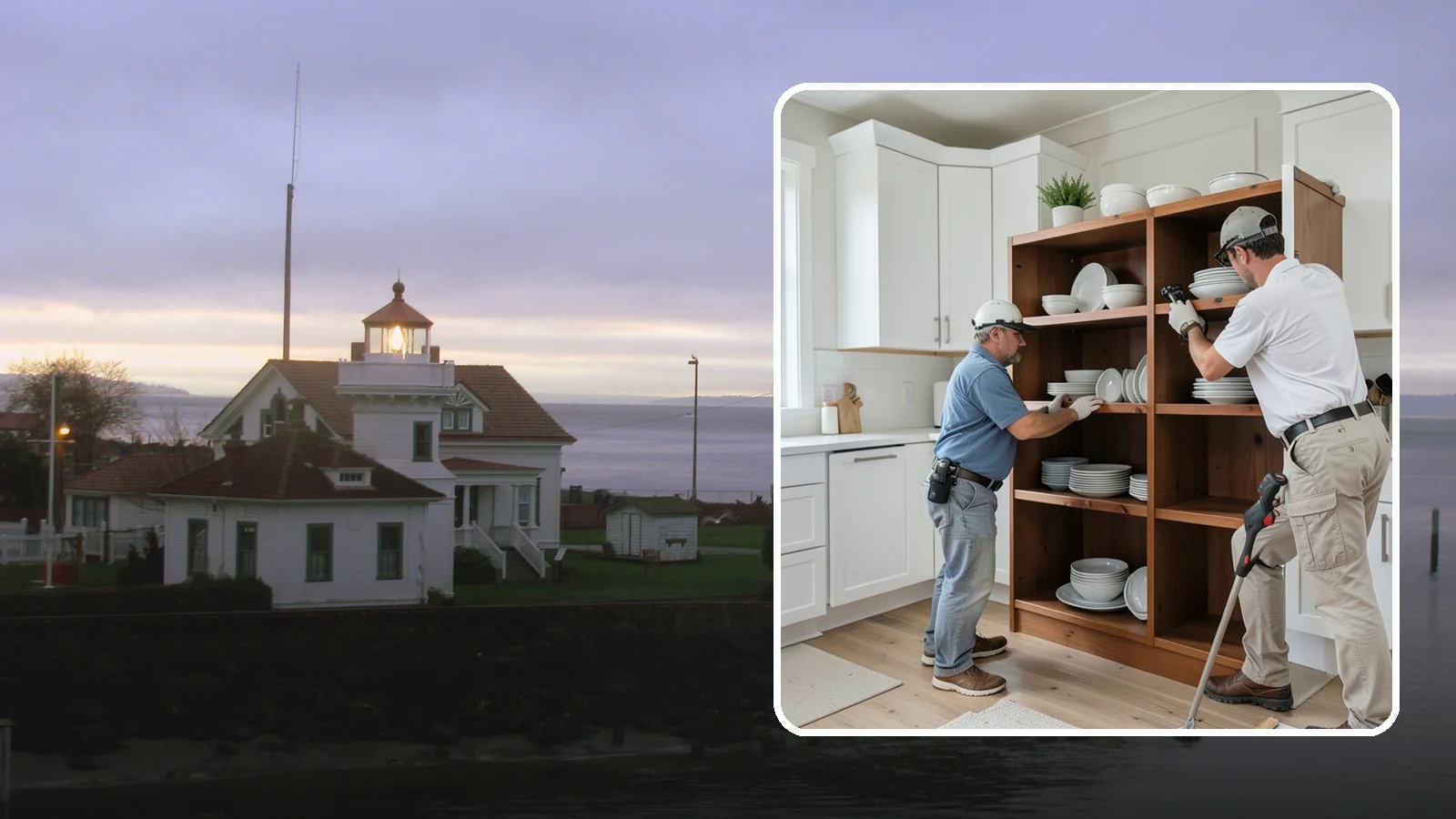 Open Shelving Installation in Mukilteo, Snohomish County, WA - Installing sturdy open shelves to display dishware and create an airy, accessible alternative to upper cabinets.