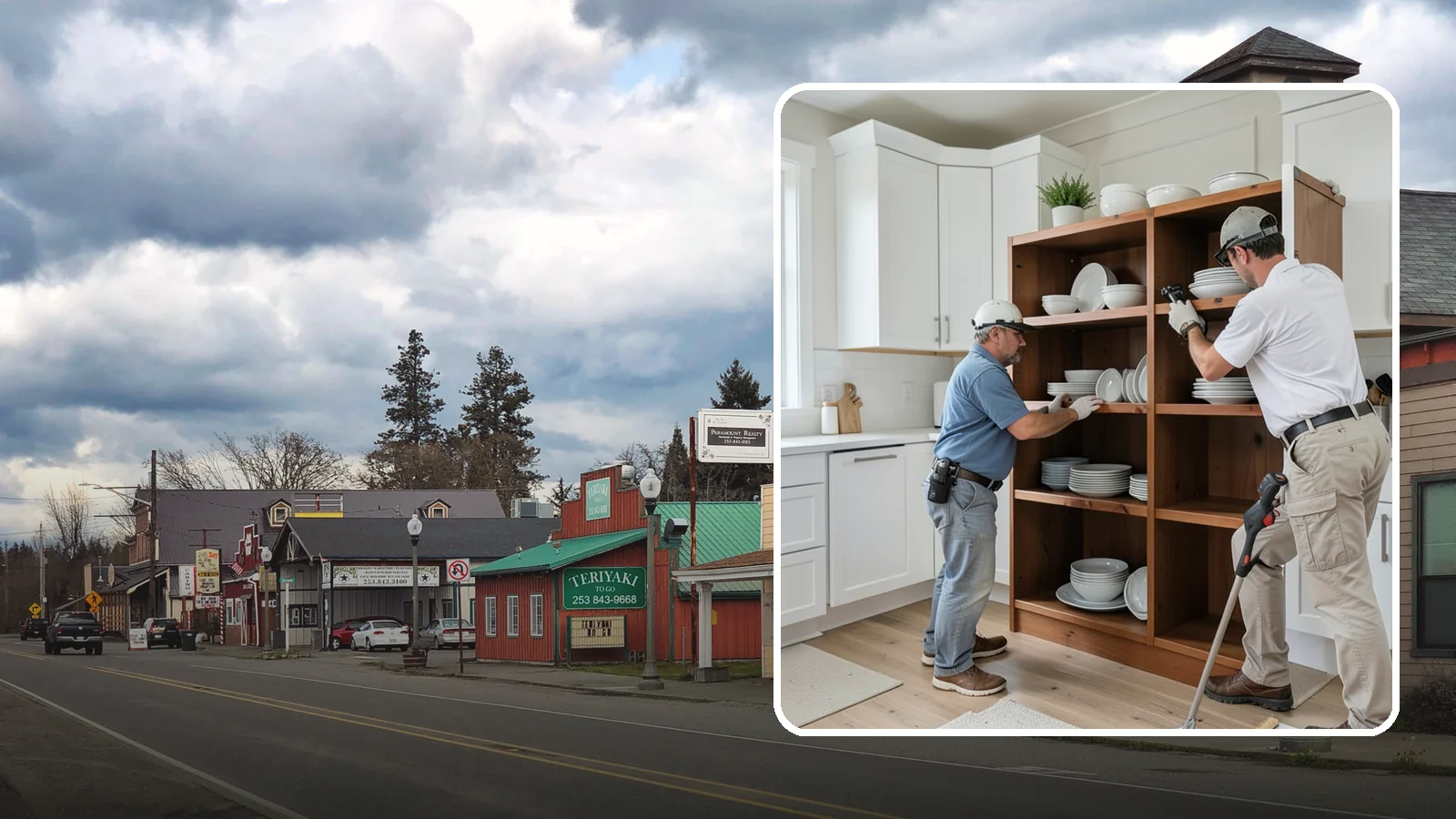 Open Shelving Installation in Roy, Pierce County, WA - Installing sturdy open shelves to display dishware and create an airy, accessible alternative to upper cabinets.
