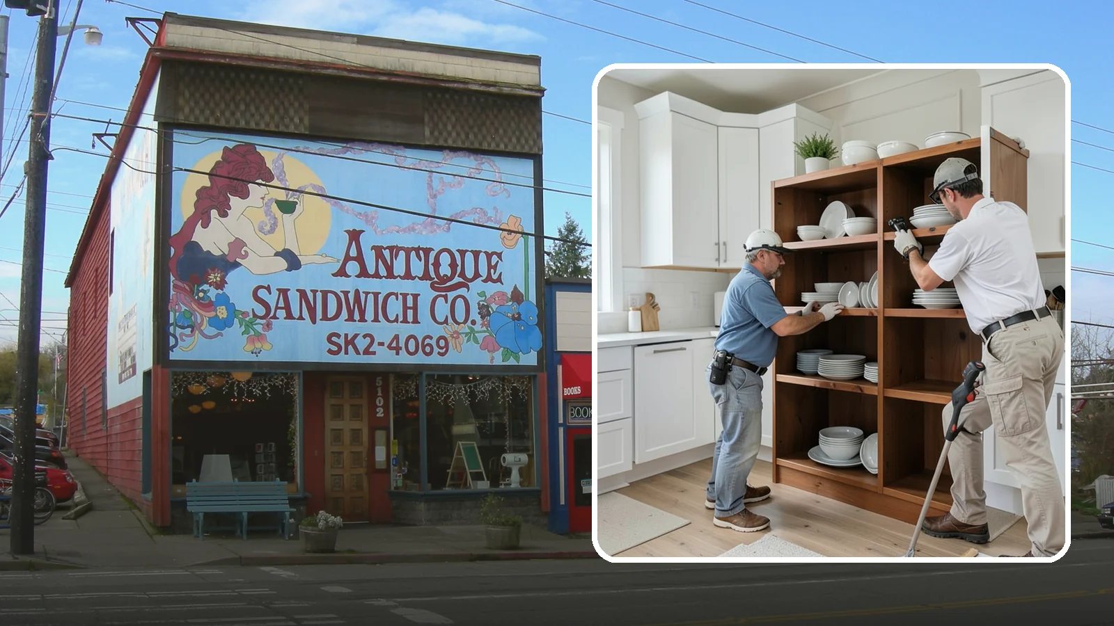 Open Shelving Installation in Ruston, Pierce County, WA - Installing sturdy open shelves to display dishware and create an airy, accessible alternative to upper cabinets.