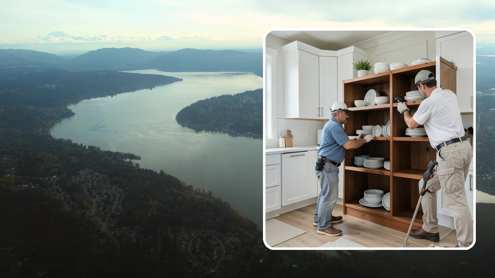 Open Shelving Installation in Sammamish, King County, WA - Installing sturdy open shelves to display dishware and create an airy, accessible alternative to upper cabinets.