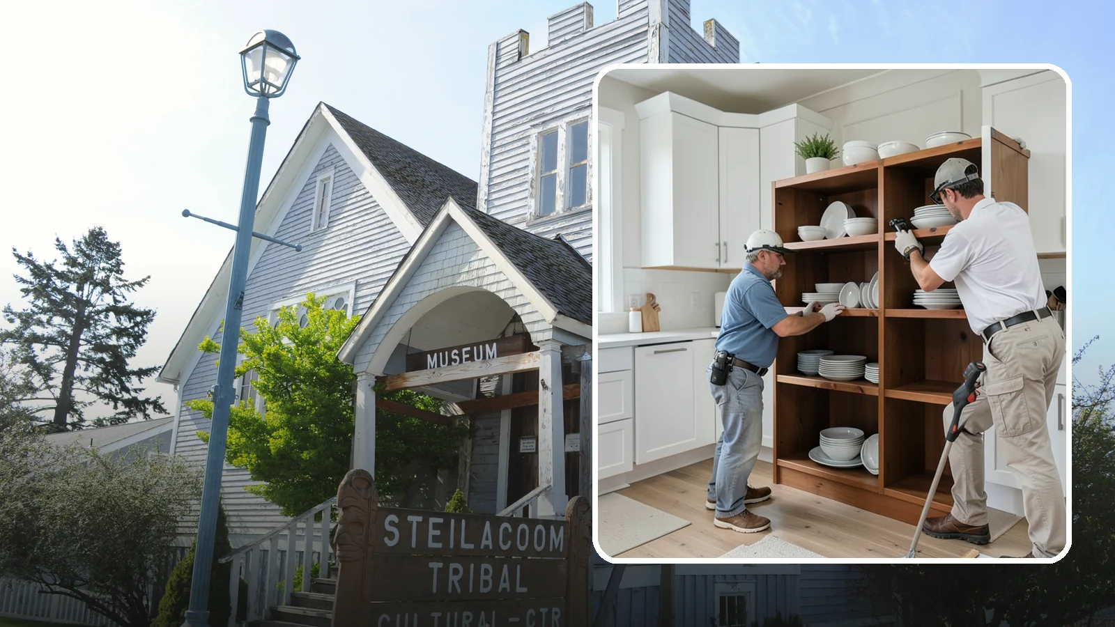 Open Shelving Installation in Steilacoom, Pierce County, WA - Installing sturdy open shelves to display dishware and create an airy, accessible alternative to upper cabinets.