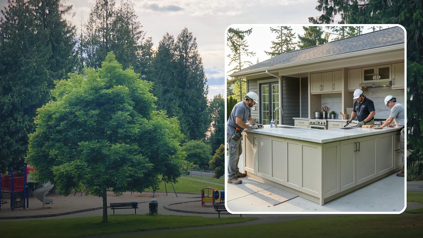 Outdoor Bar Construction in Bonney Lake, Pierce County, WA - A weatherproof outdoor bar that anchors your entertaining space with serving counters, storage, and seating.