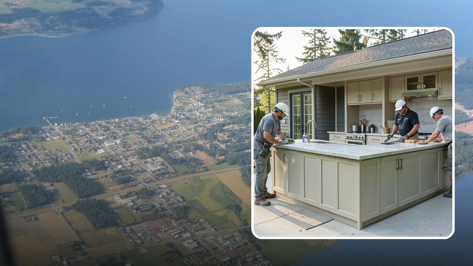 Outdoor Bar Construction in Coupeville, Island County, WA - A weatherproof outdoor bar that anchors your entertaining space with serving counters, storage, and seating.