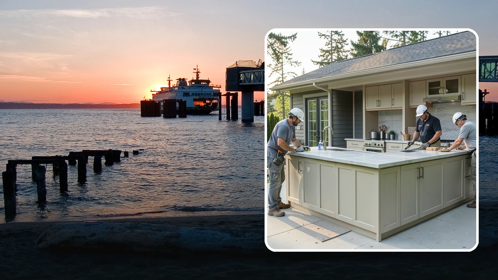 Outdoor Bar Construction in Edmonds, Snohomish County, WA - A weatherproof outdoor bar that anchors your entertaining space with serving counters, storage, and seating.