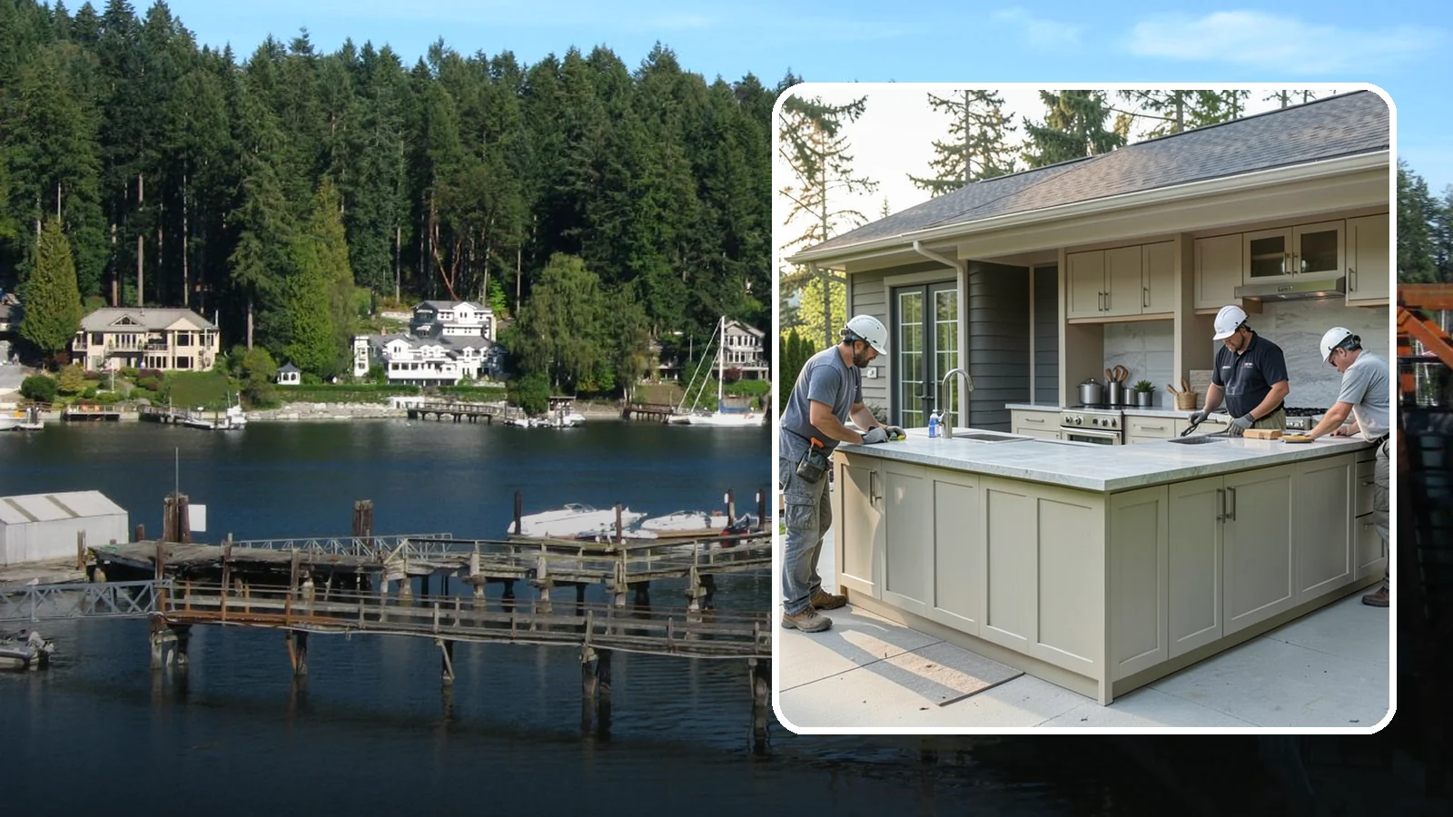 Outdoor Bar Construction in Gig Harbor, Pierce County, WA - A weatherproof outdoor bar that anchors your entertaining space with serving counters, storage, and seating.