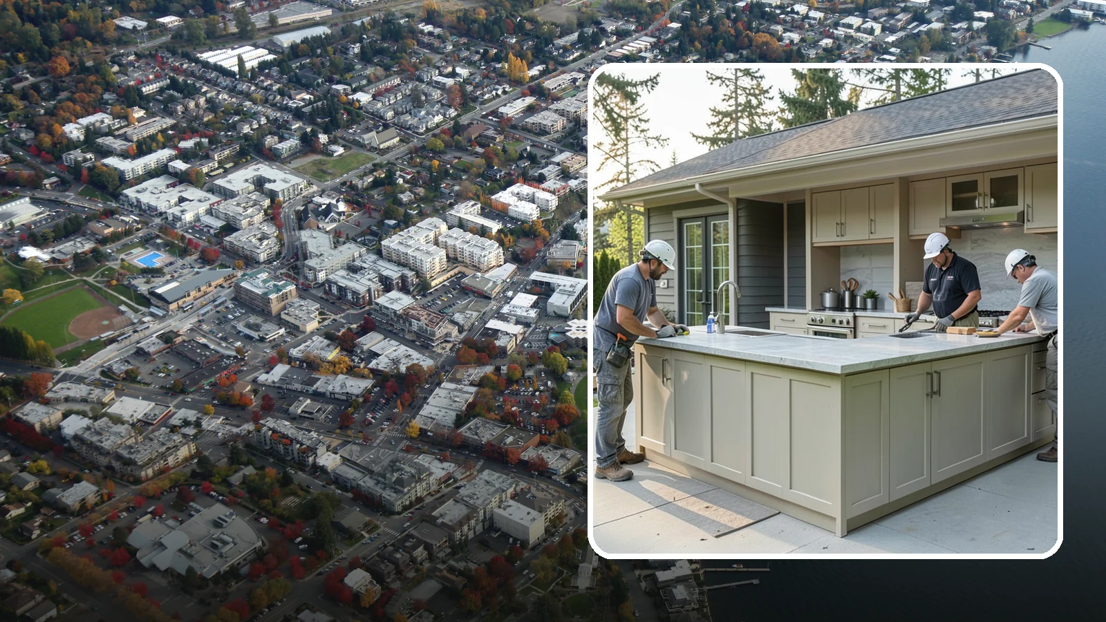 Outdoor Bar Construction in Kirkland, King County, WA - A weatherproof outdoor bar that anchors your entertaining space with serving counters, storage, and seating.