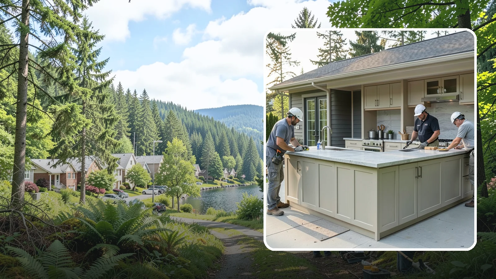 Outdoor Bar Construction in Lake Forest Park, King County, WA - A weatherproof outdoor bar that anchors your entertaining space with serving counters, storage, and seating.