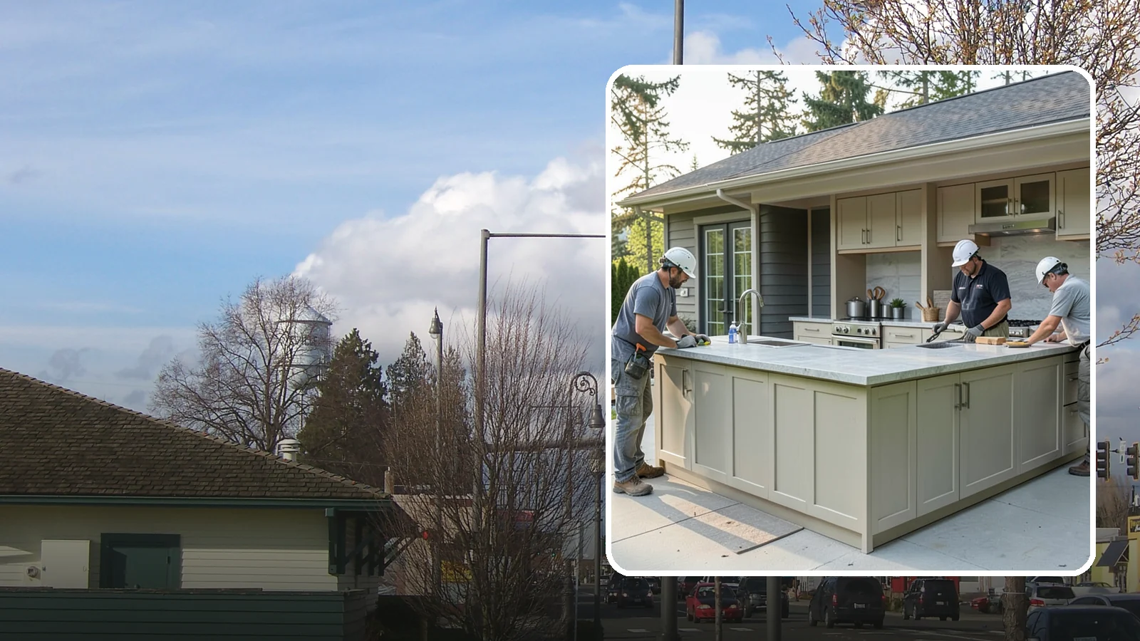 Outdoor Bar Construction in Marysville, Snohomish County, WA - A weatherproof outdoor bar that anchors your entertaining space with serving counters, storage, and seating.