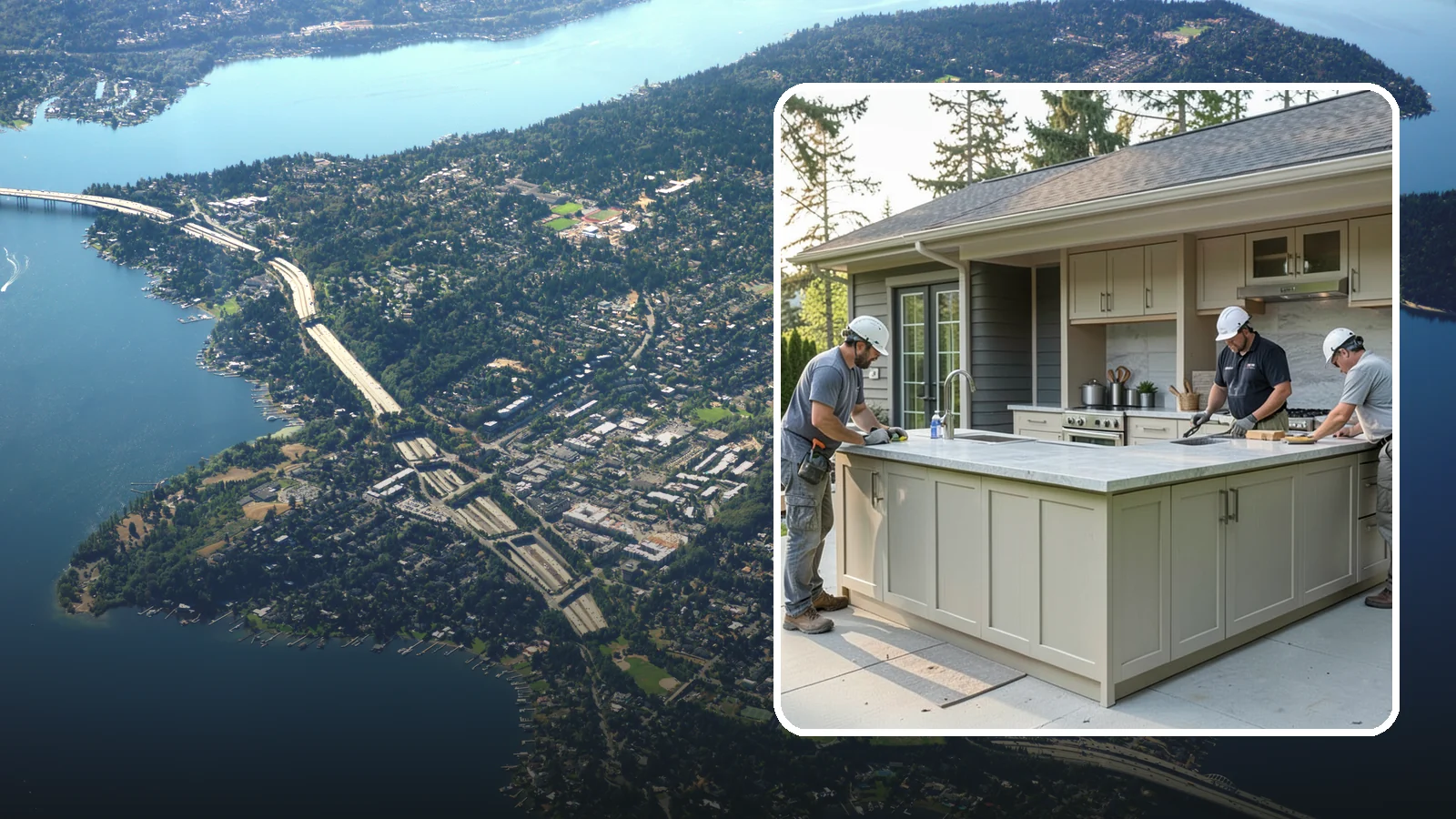 Outdoor Bar Construction in Mercer Island, King County, WA - A weatherproof outdoor bar that anchors your entertaining space with serving counters, storage, and seating.