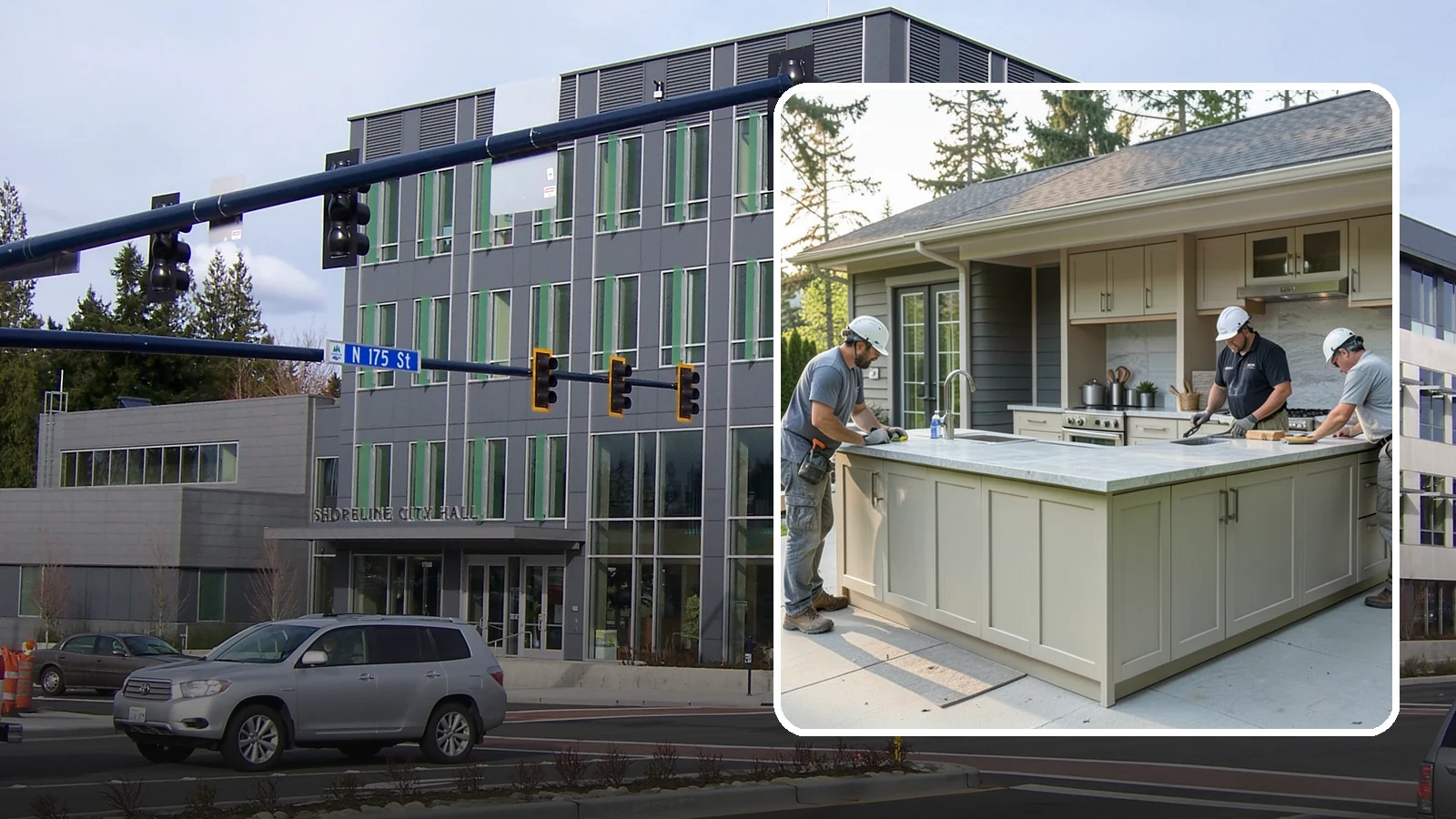 Outdoor Bar Construction in Shoreline, King County, WA - A weatherproof outdoor bar that anchors your entertaining space with serving counters, storage, and seating.