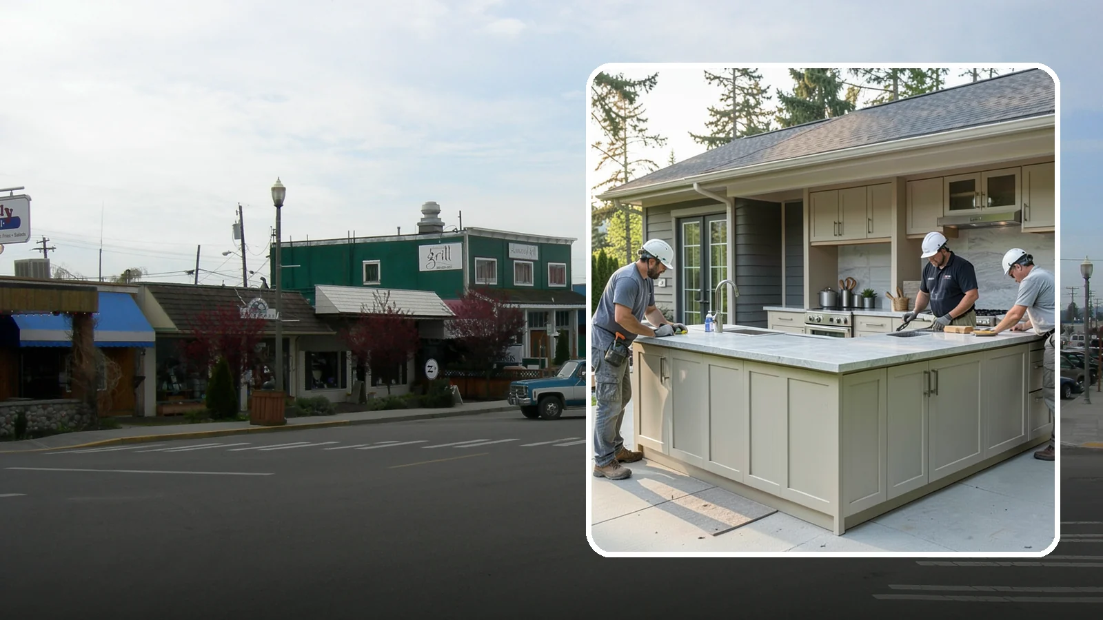 Outdoor Bar Construction in Stanwood, Snohomish County, WA - A weatherproof outdoor bar that anchors your entertaining space with serving counters, storage, and seating.