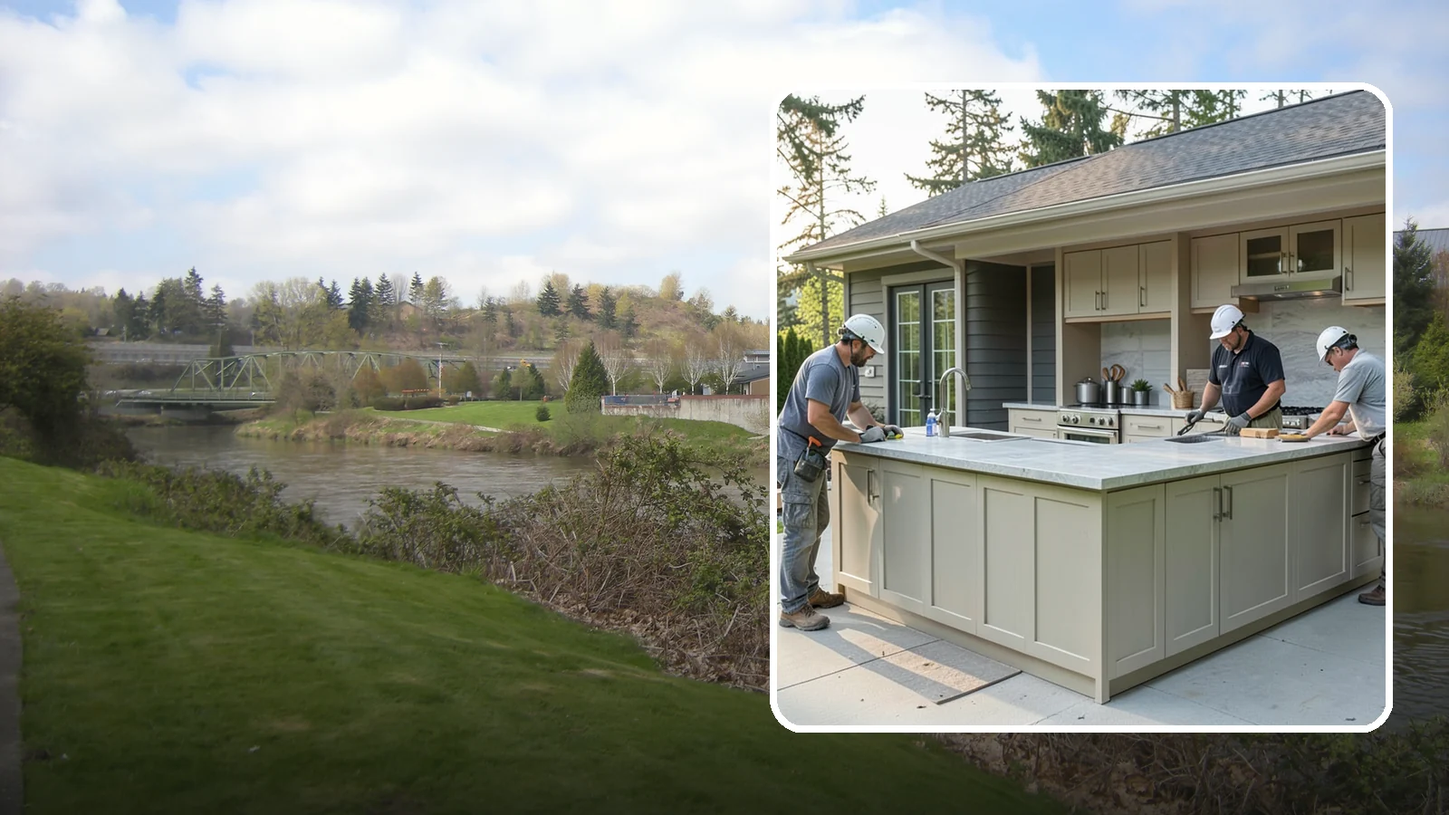 Outdoor Bar Construction in Tukwila, King County, WA - A weatherproof outdoor bar that anchors your entertaining space with serving counters, storage, and seating.