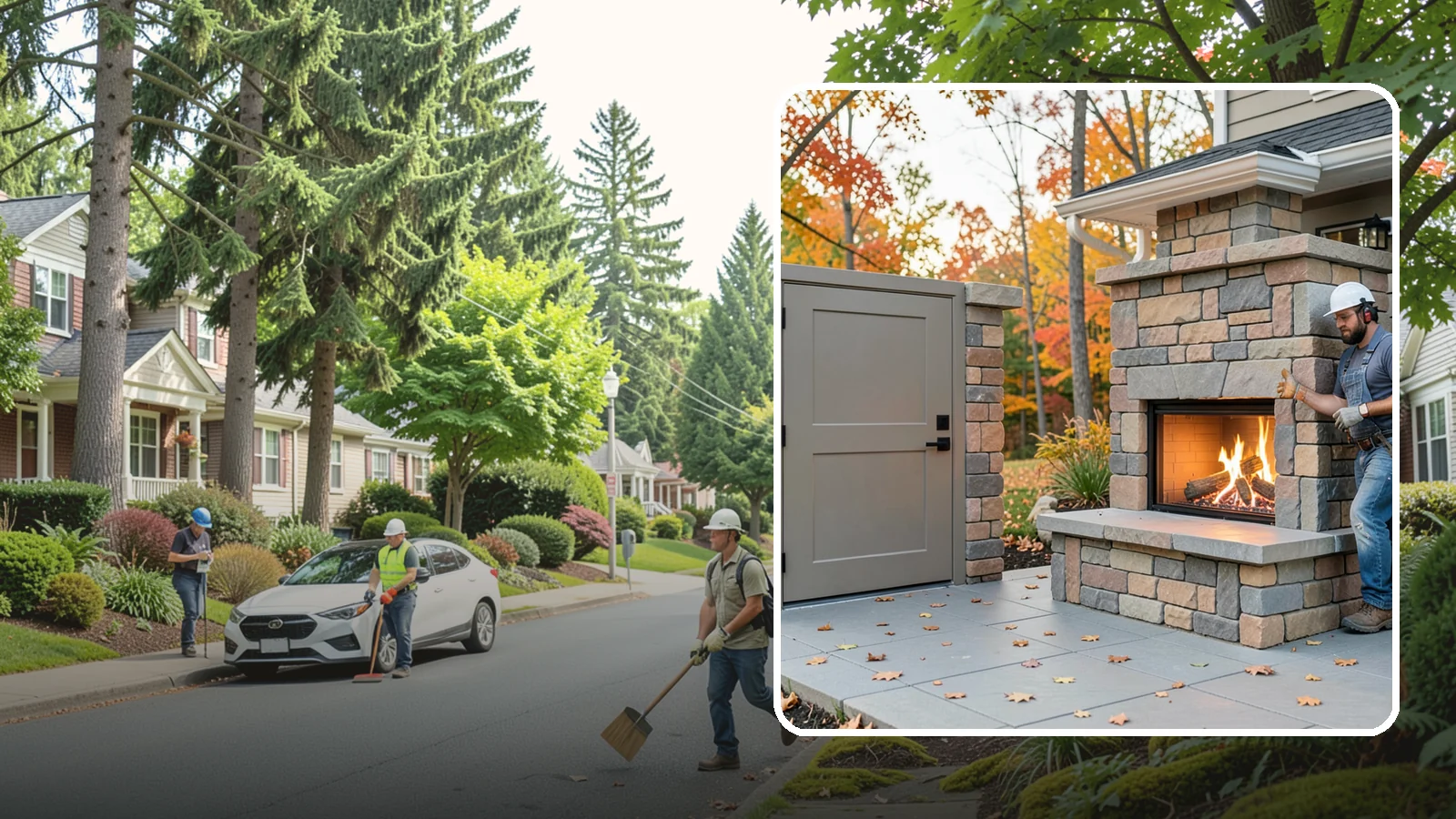 Outdoor Fireplace Construction in Beaux Arts Village, King County, WA - A masonry or gas outdoor fireplace that adds warmth and a focal point to your patio through the cool PNW evenings.