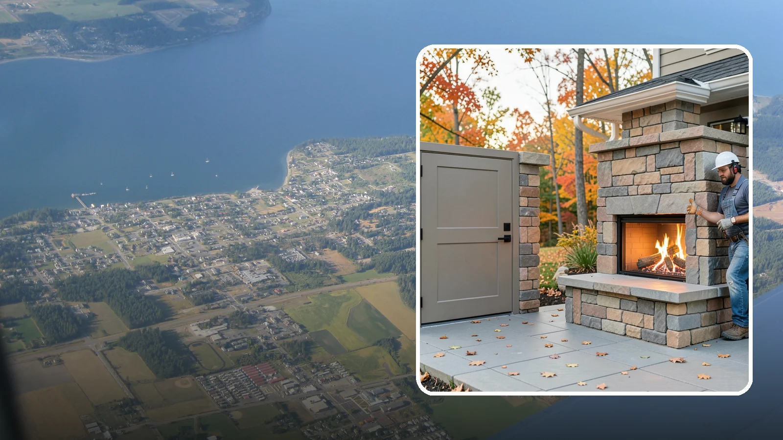 Outdoor Fireplace Construction in Coupeville, Island County, WA - A masonry or gas outdoor fireplace that adds warmth and a focal point to your patio through the cool PNW evenings.