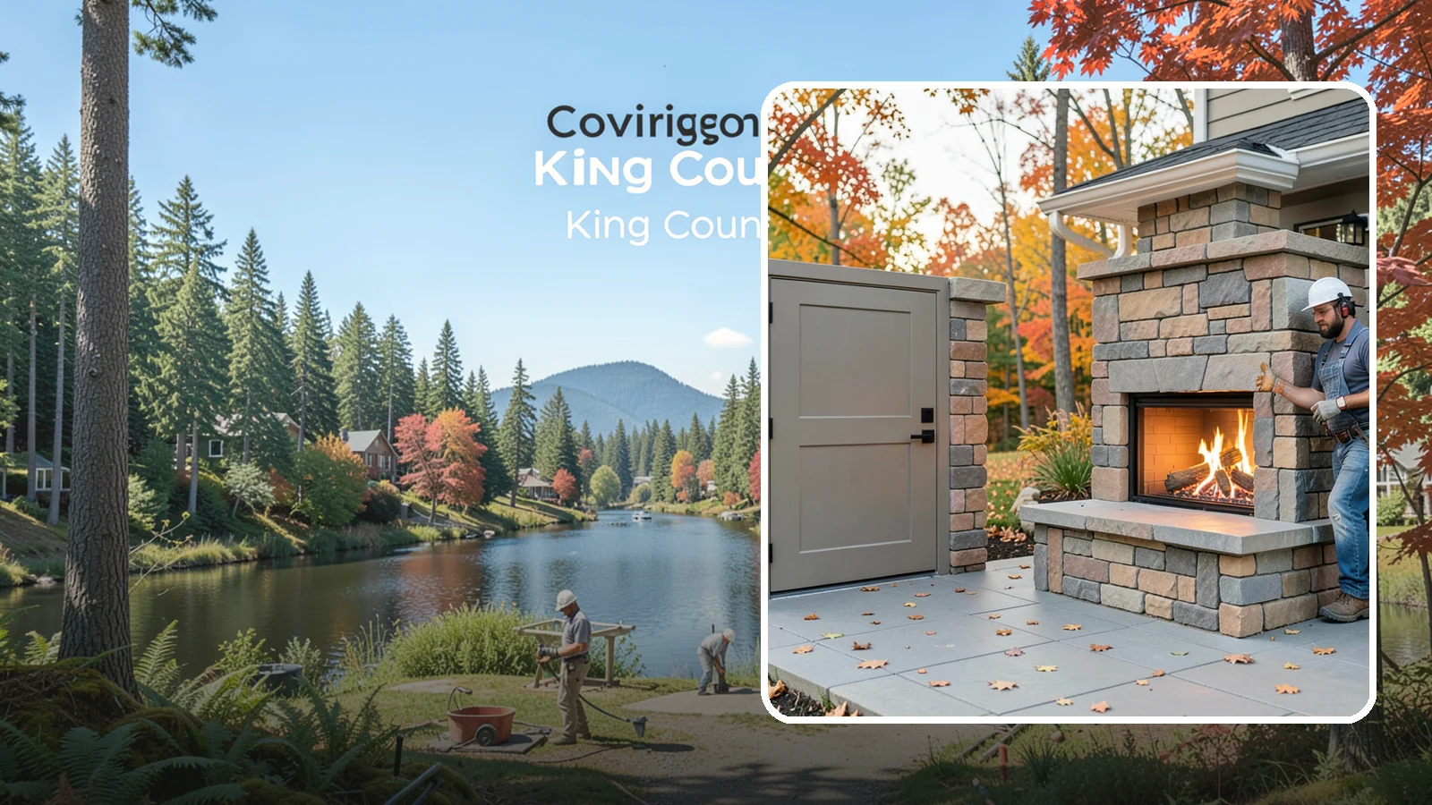 Outdoor Fireplace Construction in Covington, King County, WA - A masonry or gas outdoor fireplace that adds warmth and a focal point to your patio through the cool PNW evenings.