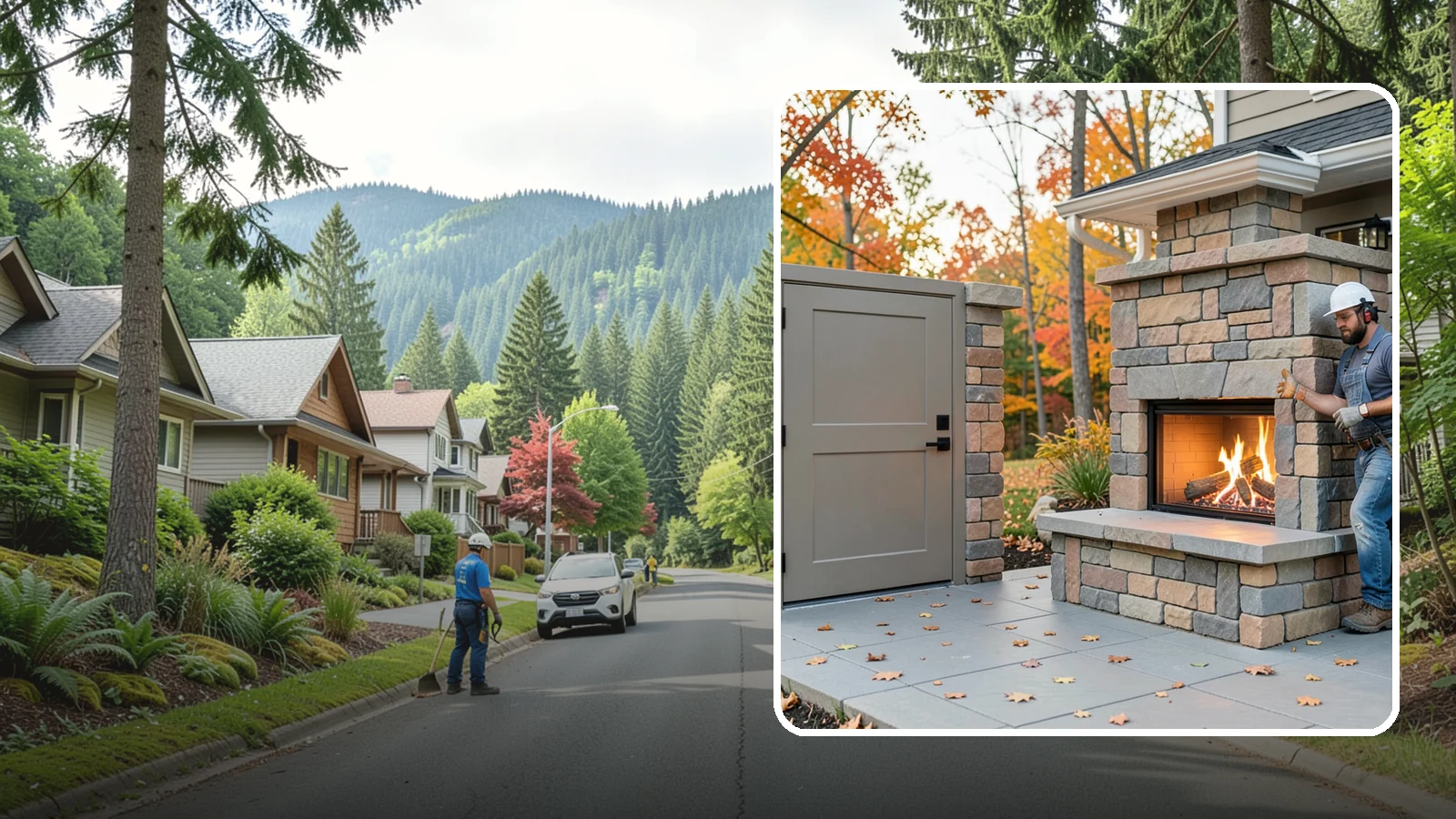 Outdoor Fireplace Construction in Darrington, Snohomish County, WA - A masonry or gas outdoor fireplace that adds warmth and a focal point to your patio through the cool PNW evenings.