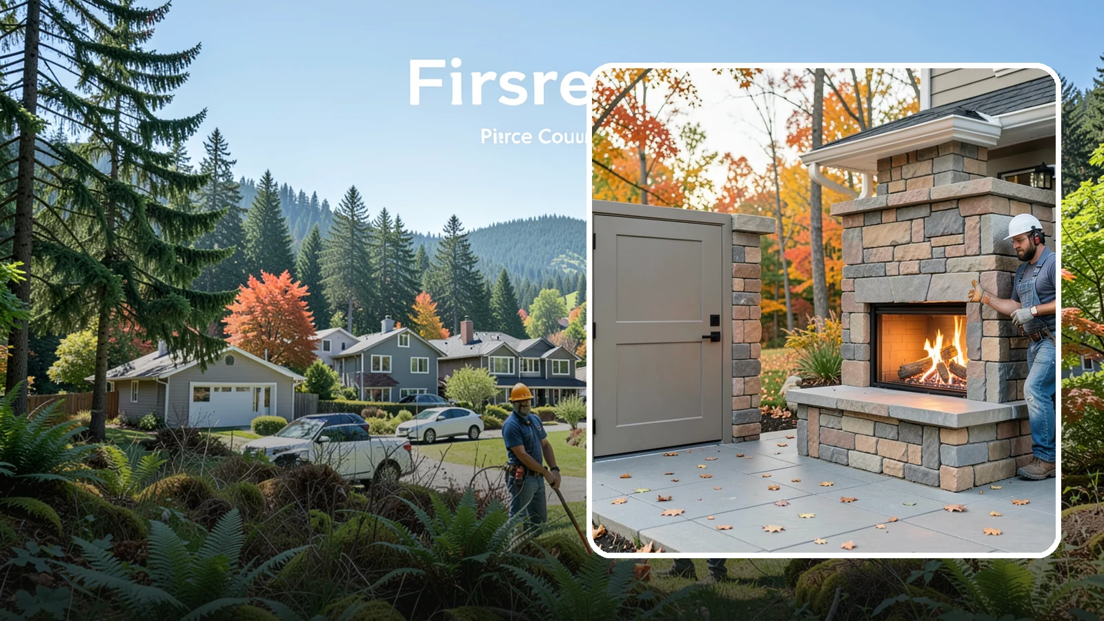 Outdoor Fireplace Construction in Fircrest, Pierce County, WA - A masonry or gas outdoor fireplace that adds warmth and a focal point to your patio through the cool PNW evenings.