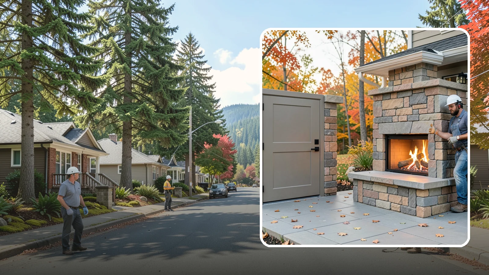 Outdoor Fireplace Construction in Hunts Point, King County, WA - A masonry or gas outdoor fireplace that adds warmth and a focal point to your patio through the cool PNW evenings.