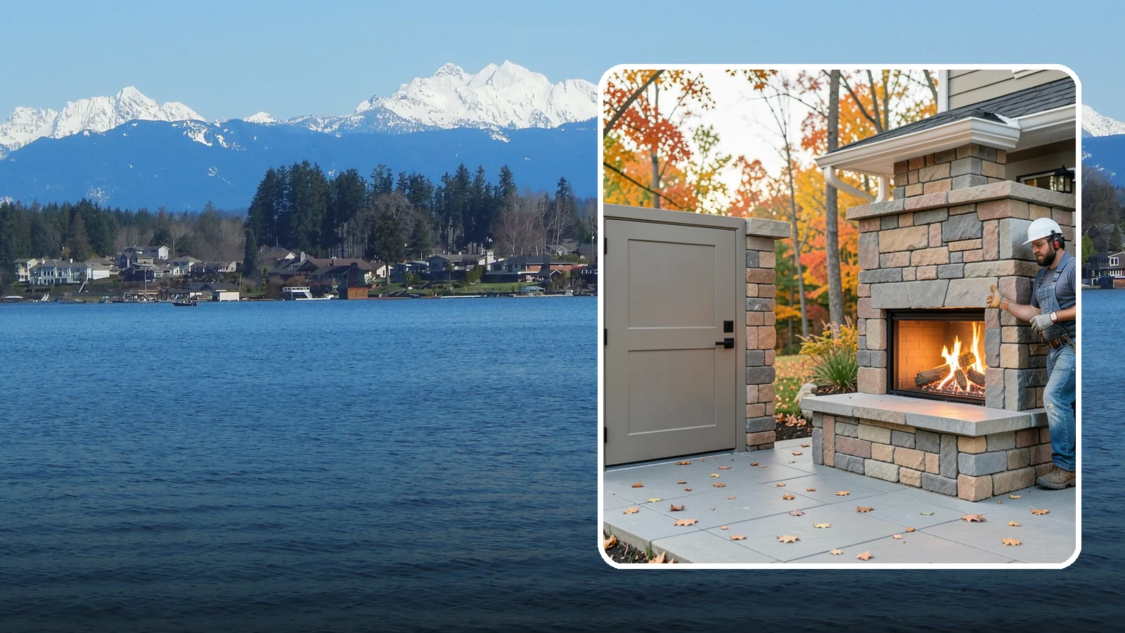 Outdoor Fireplace Construction in Lake Stevens, Snohomish County, WA - A masonry or gas outdoor fireplace that adds warmth and a focal point to your patio through the cool PNW evenings.