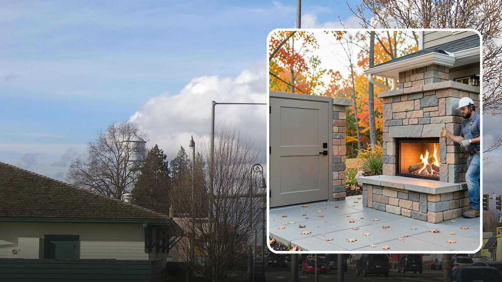 Outdoor Fireplace Construction in Marysville, Snohomish County, WA - A masonry or gas outdoor fireplace that adds warmth and a focal point to your patio through the cool PNW evenings.