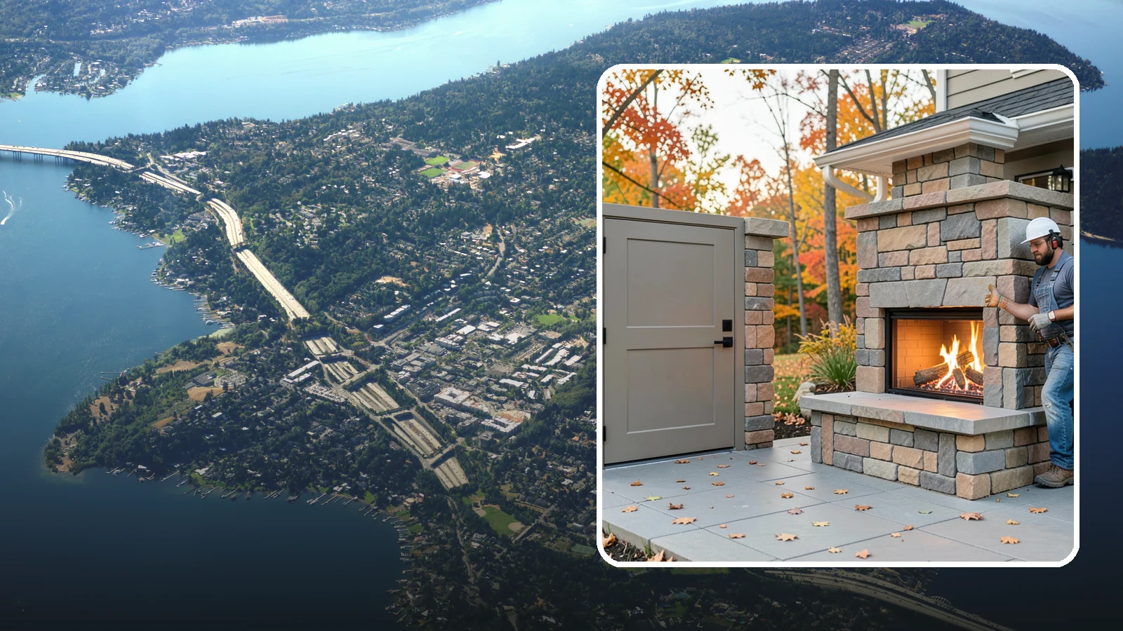 Outdoor Fireplace Construction in Mercer Island, King County, WA - A masonry or gas outdoor fireplace that adds warmth and a focal point to your patio through the cool PNW evenings.