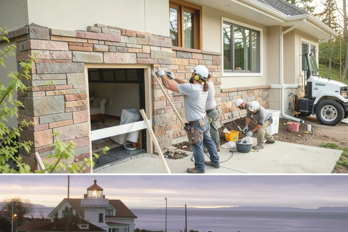 Outdoor Fireplace Construction in Mukilteo, Snohomish County, WA - Late spring and summer give mortar and concrete the dry, warm cure they need before fall use.