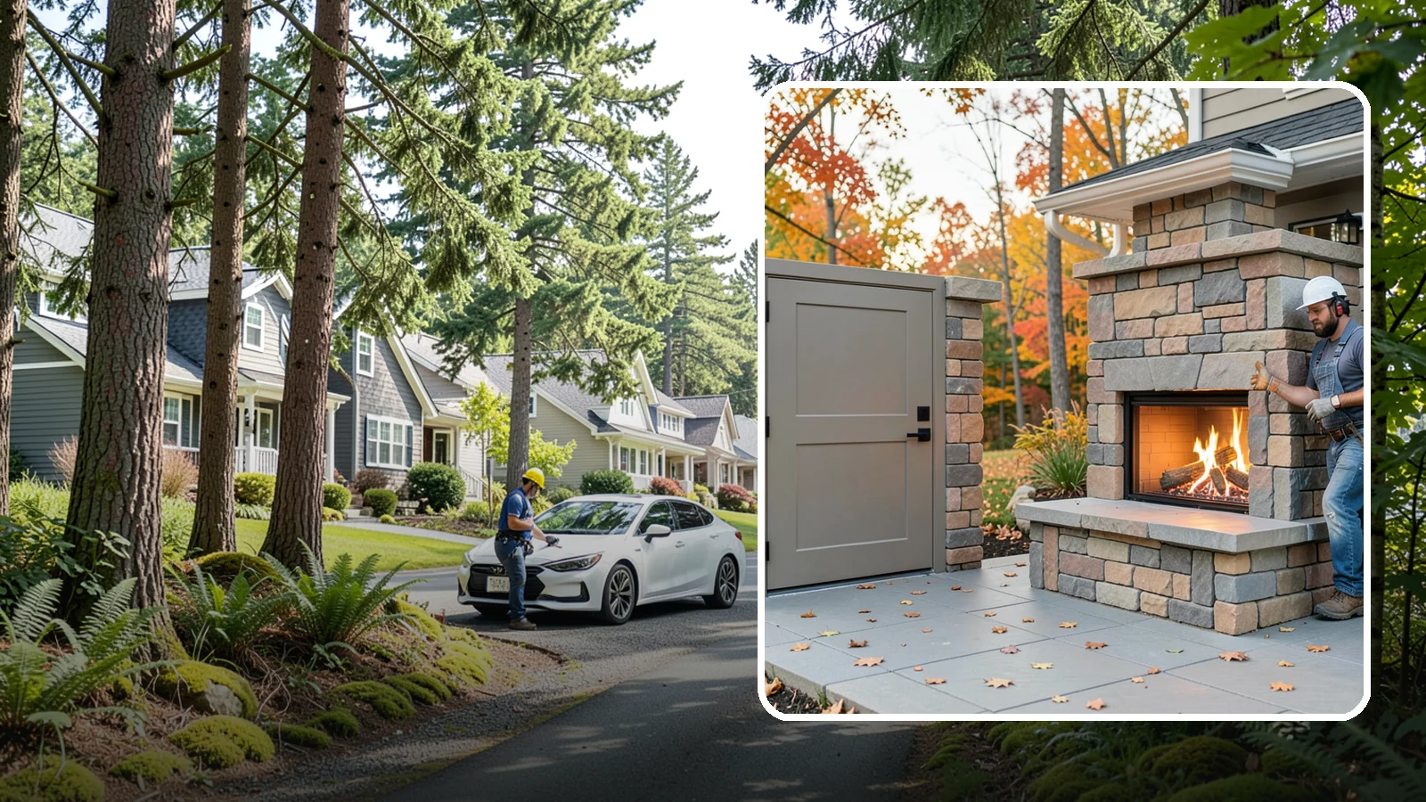 Outdoor Fireplace Construction in Normandy Park, King County, WA - A masonry or gas outdoor fireplace that adds warmth and a focal point to your patio through the cool PNW evenings.