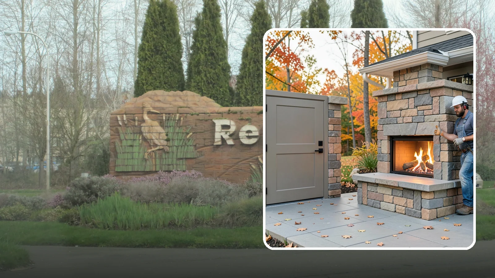 Outdoor Fireplace Construction in Renton, King County, WA - A masonry or gas outdoor fireplace that adds warmth and a focal point to your patio through the cool PNW evenings.