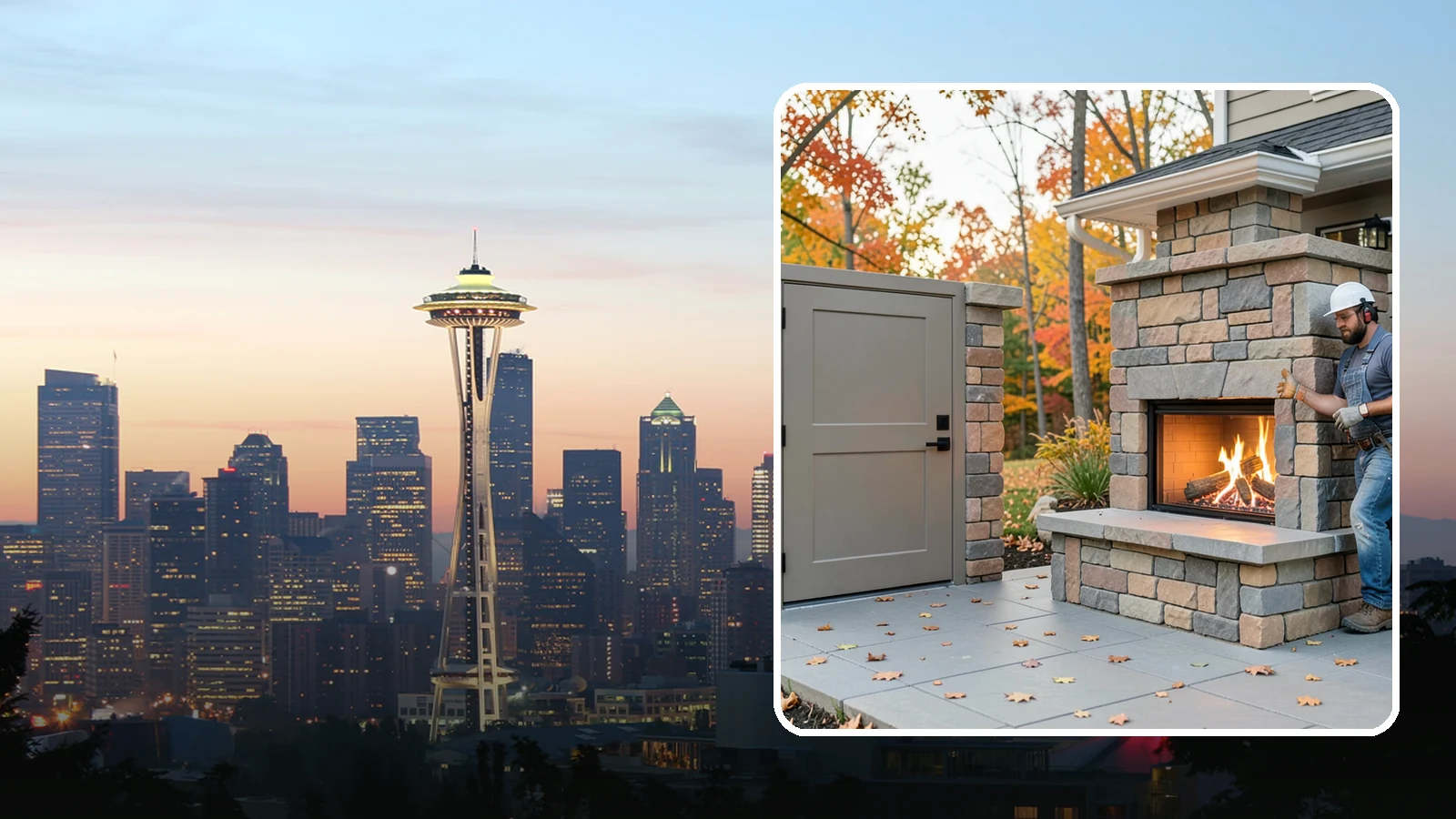 Outdoor Fireplace Construction in Seattle, King County, WA - A masonry or gas outdoor fireplace that adds warmth and a focal point to your patio through the cool PNW evenings.
