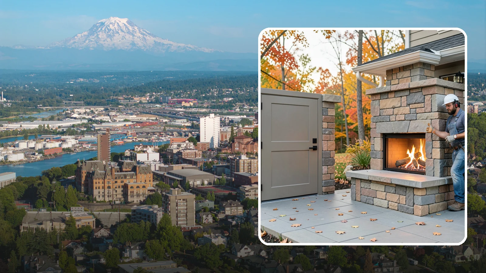 Outdoor Fireplace Construction in Tacoma, Pierce County, WA - A masonry or gas outdoor fireplace that adds warmth and a focal point to your patio through the cool PNW evenings.