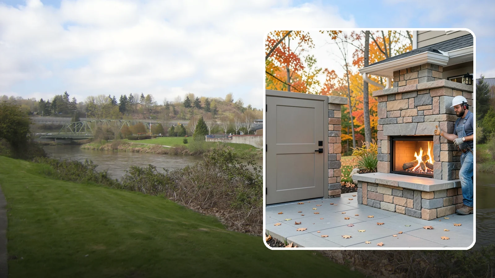 Outdoor Fireplace Construction in Tukwila, King County, WA - A masonry or gas outdoor fireplace that adds warmth and a focal point to your patio through the cool PNW evenings.