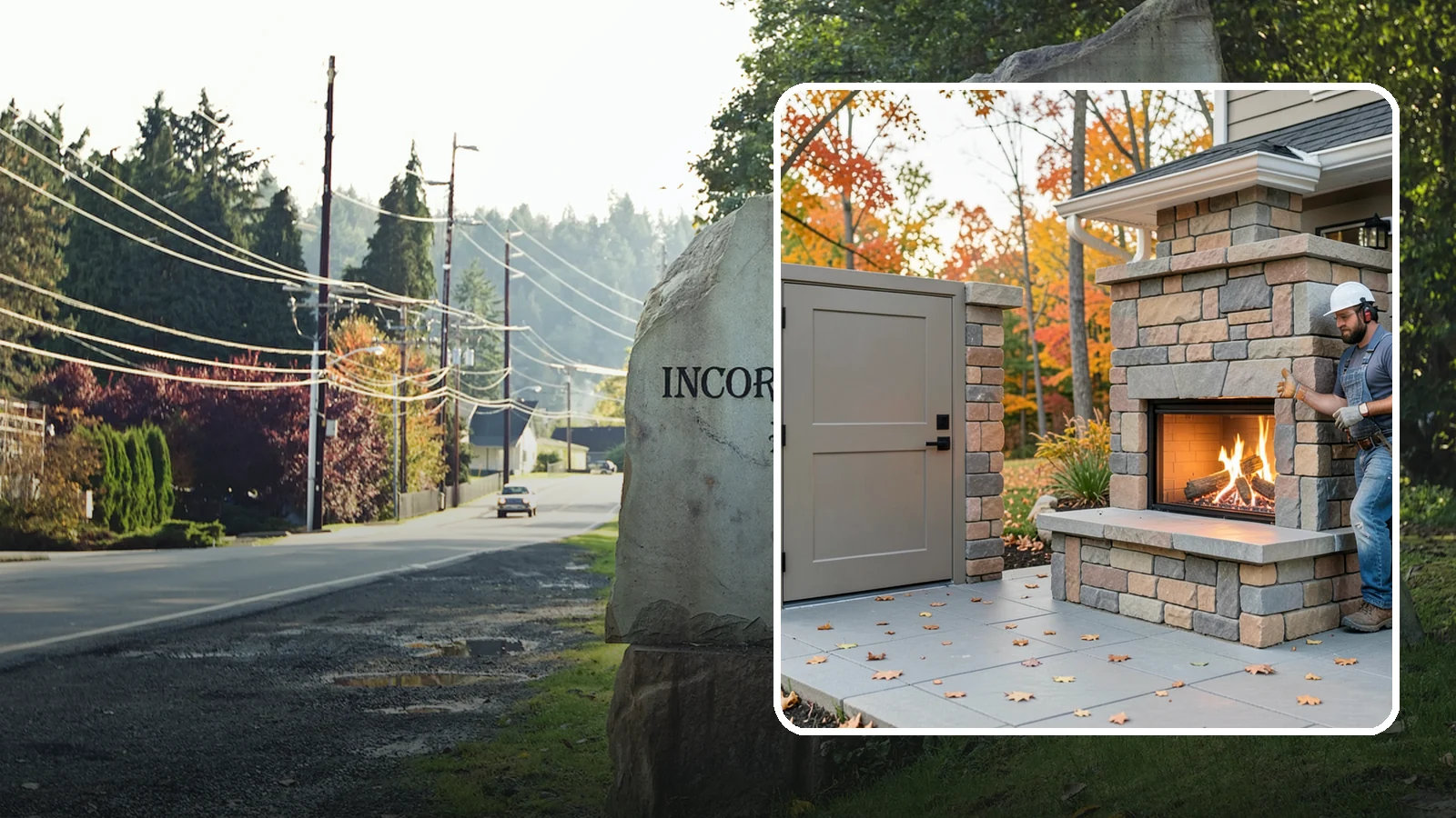Outdoor Fireplace Construction in Wilkeson, Pierce County, WA - A masonry or gas outdoor fireplace that adds warmth and a focal point to your patio through the cool PNW evenings.